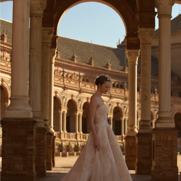STUNNING Watters Strapless A Line Lace Wedding dress. Size 8 - Picture 3 of 13